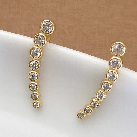 NEW Gold Crawler Earrings, Ear Climber, Minimalist Cuff Earrings, Gift For Women - Picture 3 of 12